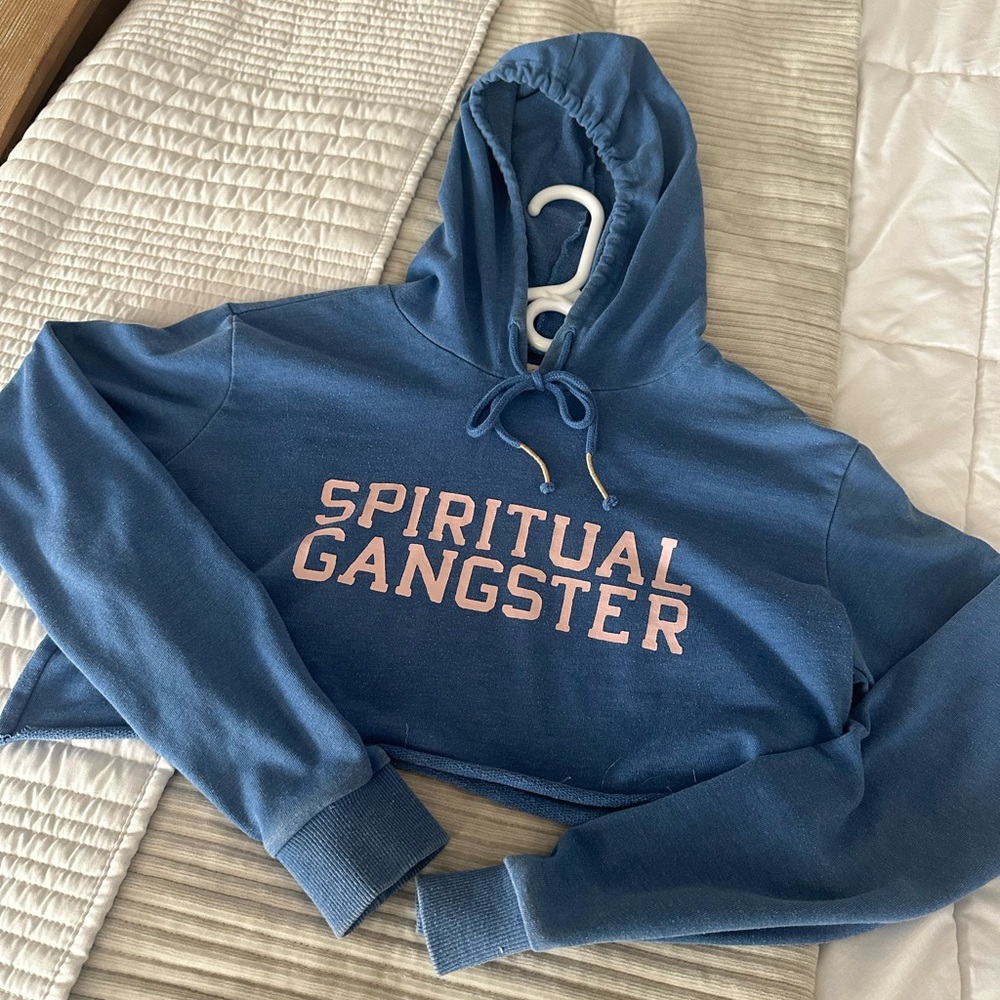 Spiritual Gangster Blue Hoodie with Pink Text